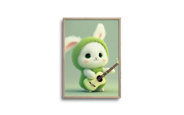 Cute Kanin Med Grøn Guitar - Plakat
