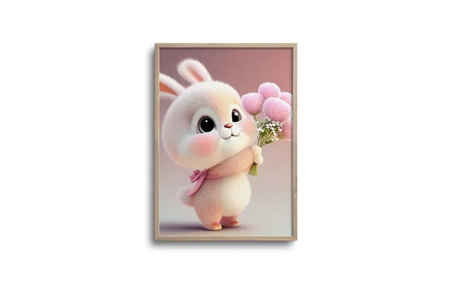 Cute Kanin Med Lyserøde Blomster - Plakat