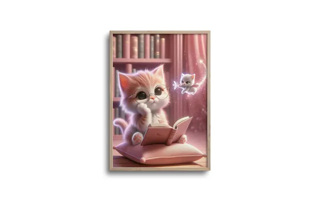 Cute Kat Som Læser En Bog - Plakat