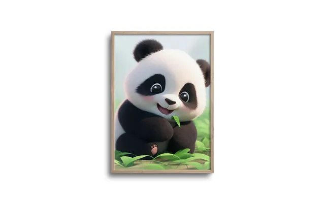 Cute Panda I Grønne Blade - Plakat