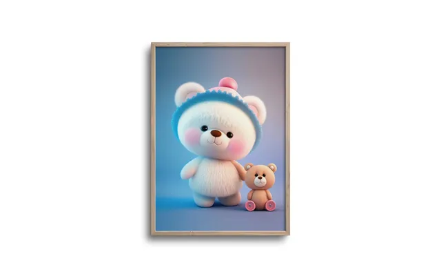 Cute Teddy Bear Med Blå Hue - Plakat