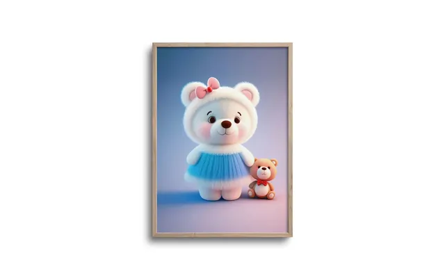 Cute Teddy Bear Med Blå Kjole - Plakat