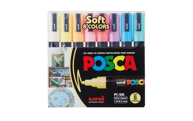 Uni Posca Tuscher Tusser Pc-5m 8 Stk Soft Colors Ass. Farver 1,8 - 2,5 Mm