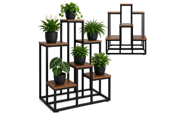 Blomsterreol Med 6 Hylder I Loft Design Plantestander I Metal Og Trælook