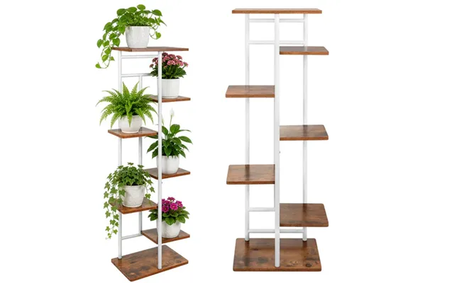 Blomsterreol Med 7 Hylder I Loft Design Hvid Plantestander Med Trælook