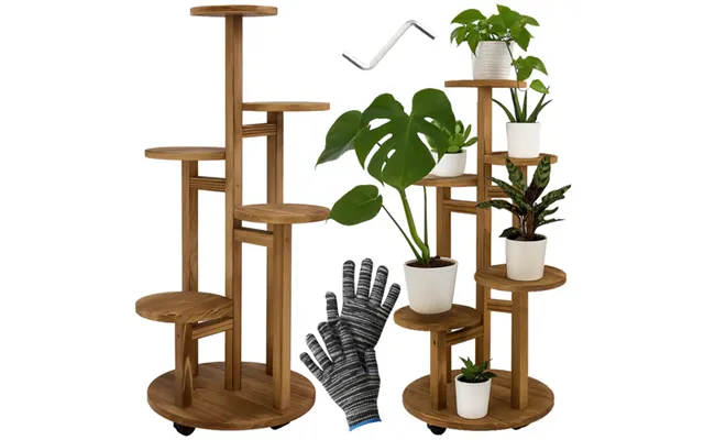 Høj Blomsterstander I Træ Planteholder Med 6 Niveauer Til 7 Potter