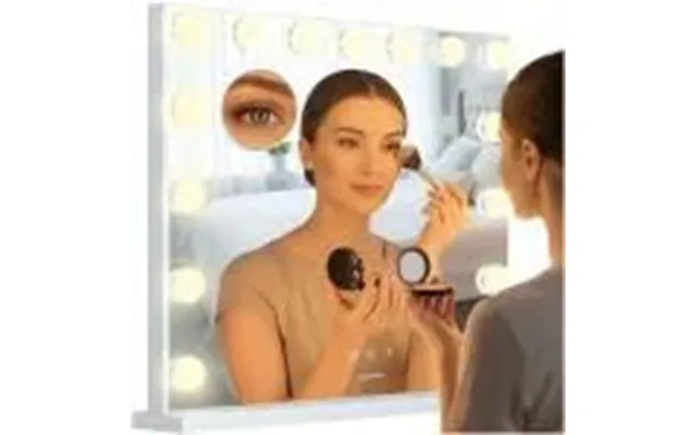 Hollywood Makeup Spejl Med Led Lys 58 X 46 Cm - 15 Led Pærer & 10x Forstørrelsesspejl