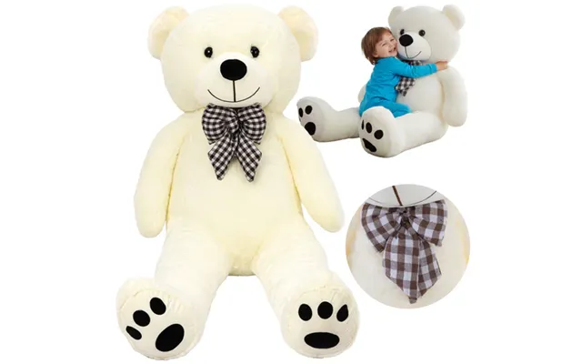 Kæmpe Bamse 100 140 180 Cm Cremefarvet Krammeven Med Sløjfe