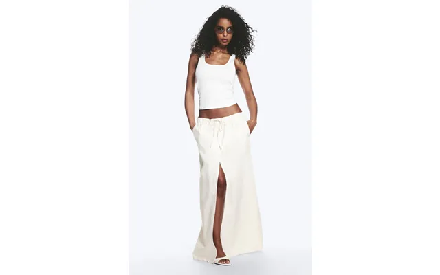 Drawstring Cotton Canvas Maxi Skirt