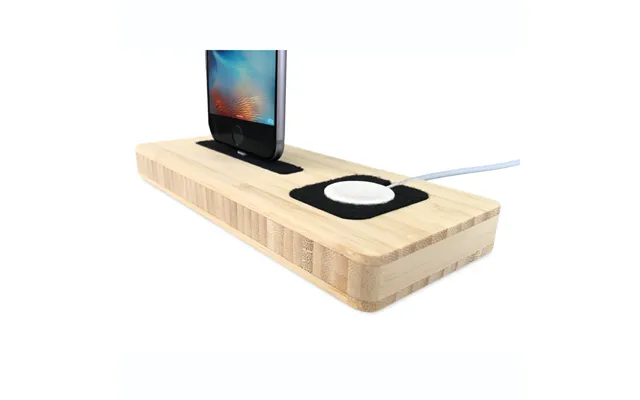 Iphone & Apple Watch Station - Valnød Bambus Mørk