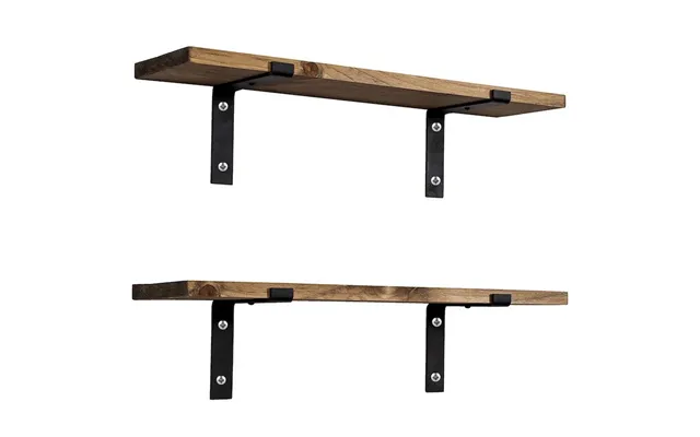 Sæt Med 2 Hylder I Grantræ Og Sort Metal 60x14x16 Cm product image