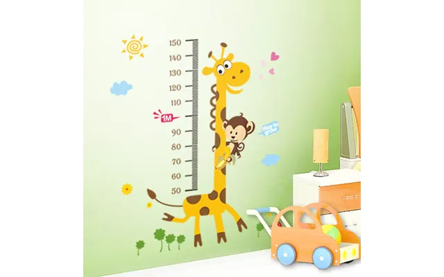 Højdemåler Med Giraf Og Abe - Wallsticker