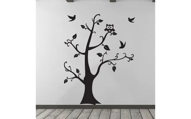 Stort Træ Med Ugle - Wallsticker