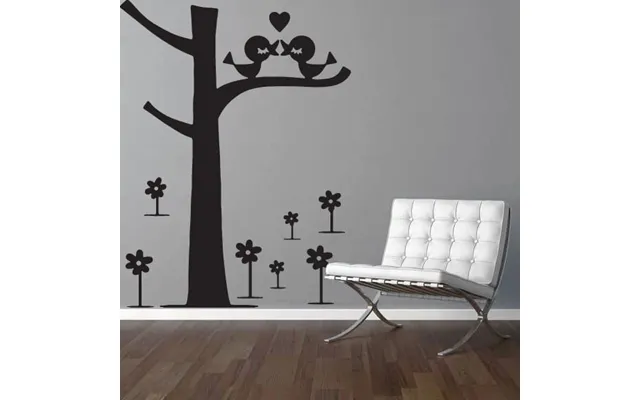 Træ Med To Hjerte Fugle - Wallsticker
