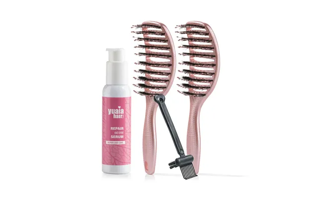 Ultimative Detangler Sæt - 2 Stk Shiny Rose Hårserum Og Cleaning Brush