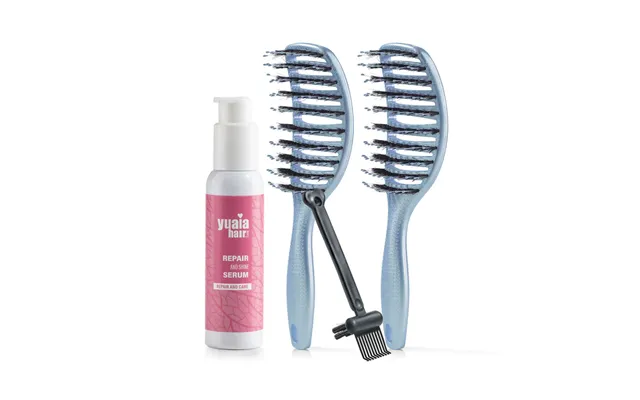 Ultimative Detangler Sæt - 2 Stk Sky Blue Hårserum Og Cleaning Brush