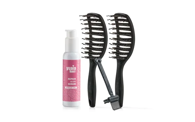 Ultimative Detangler Sæt - 2 Stk Soft Black Hårserum Og Cleaning Brush