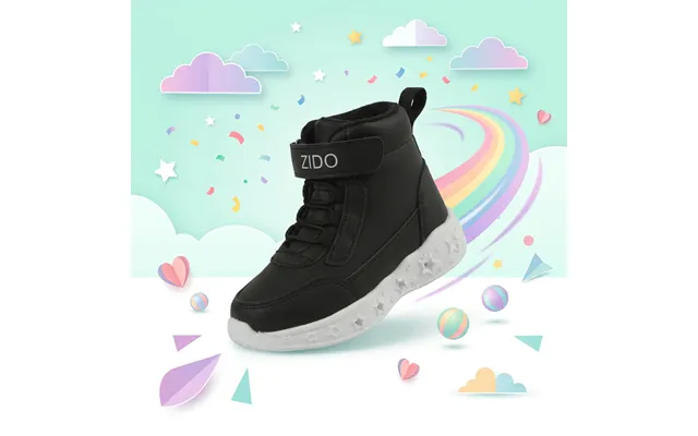 Zido Felix Høj Sko Med Lys Blinkesko Dreng Sort Let Åndbar Høj Sneaker Med Velcro Str product image