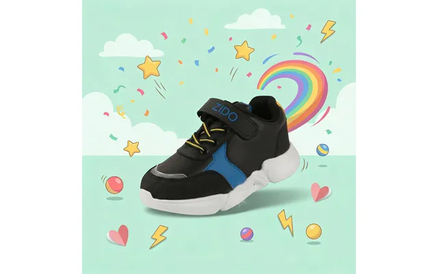 Zido Felix Lav Sko Med Lys Blinkesko Dreng Sort Blå Let Åndbar Lav Sneaker Med Velcro Str