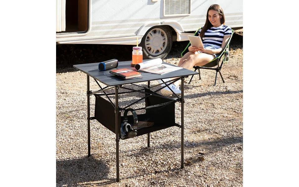 Foldable camping table with basket past, the laws upholstery folble innovagoods