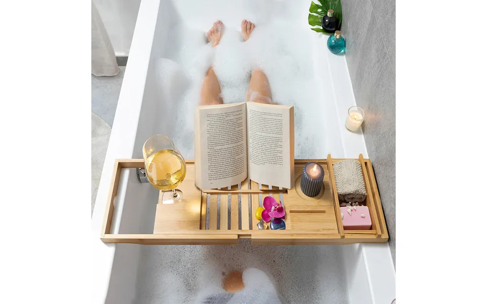 Retractable tray to bathtub in bamboo trayth innovagoods