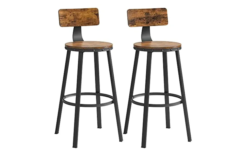 2 Bar stools in wood with backrests in vintage look