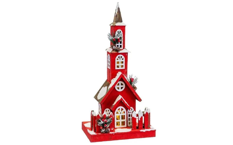 Julepynt Rød Træ Hus 17 X 18 X 56 Cm