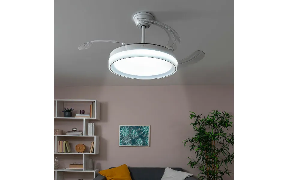 Ceiling fan with led light past, the laws 4 folding wings blalefan innovagoods white 72 w