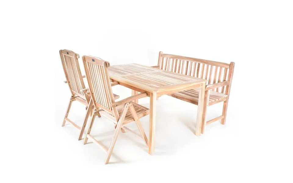 Garden furniture in massive teak - rectangular table 90x150 cm, 2 chairs past, the laws bench