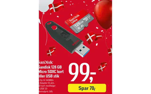 Sandisk 128 gb micro sdxc short or usb plug product image