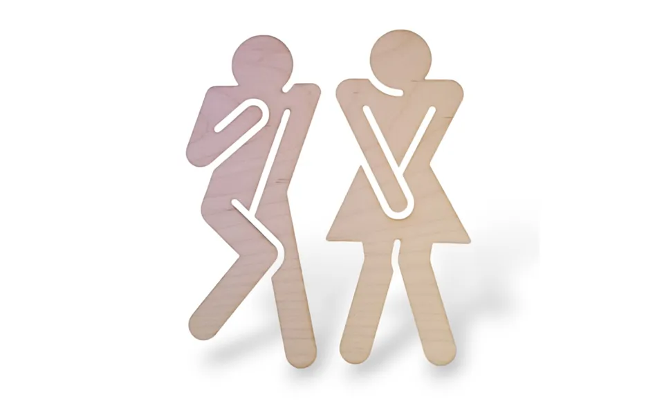 Skilt Til Toilet I Træ - Tissetrængende Mand Og Kvinde Akryl Glitter Guld