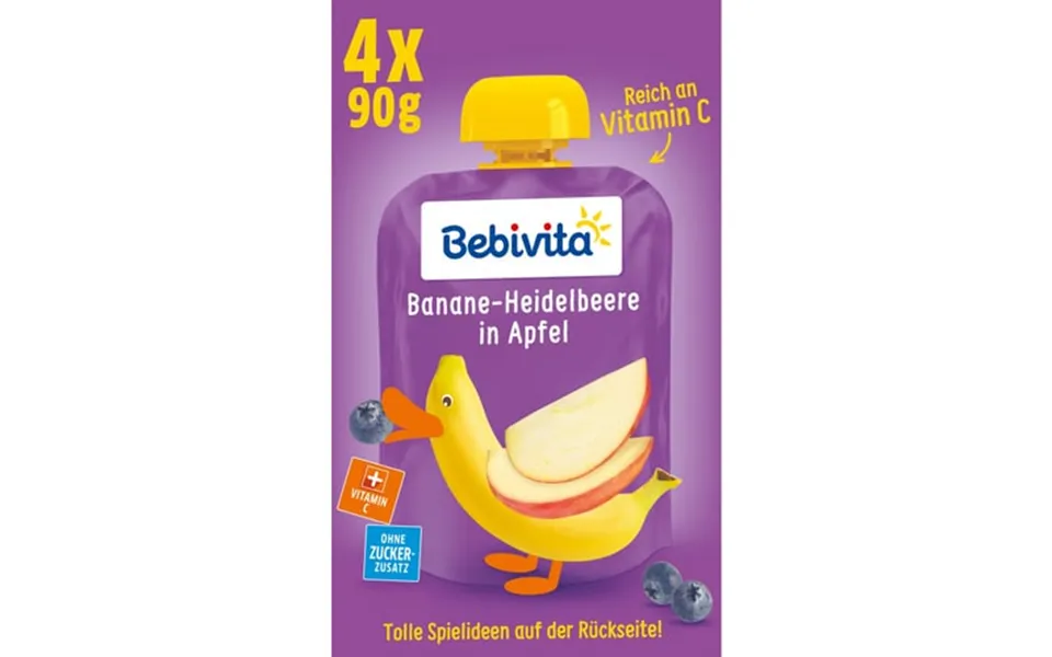 Bebivita Børnesjov Banan Blåbær I Æble 4x90g