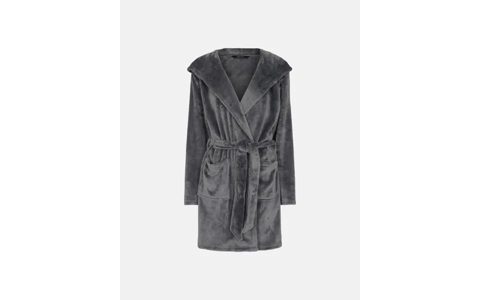 Short bathrobe with hood 100% polyester gray