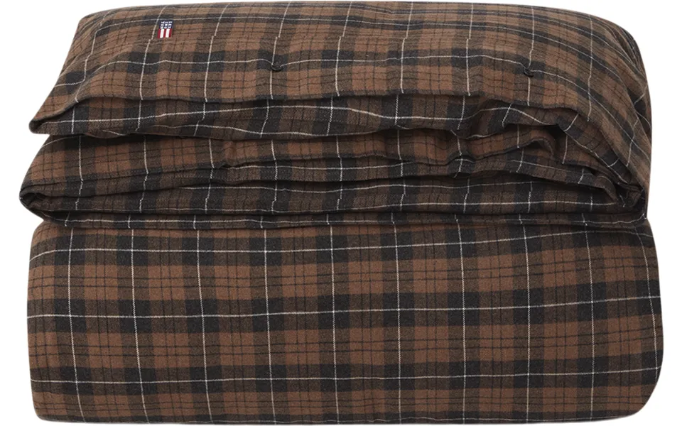 Brown com gray checked cotton flannel duvet cover
