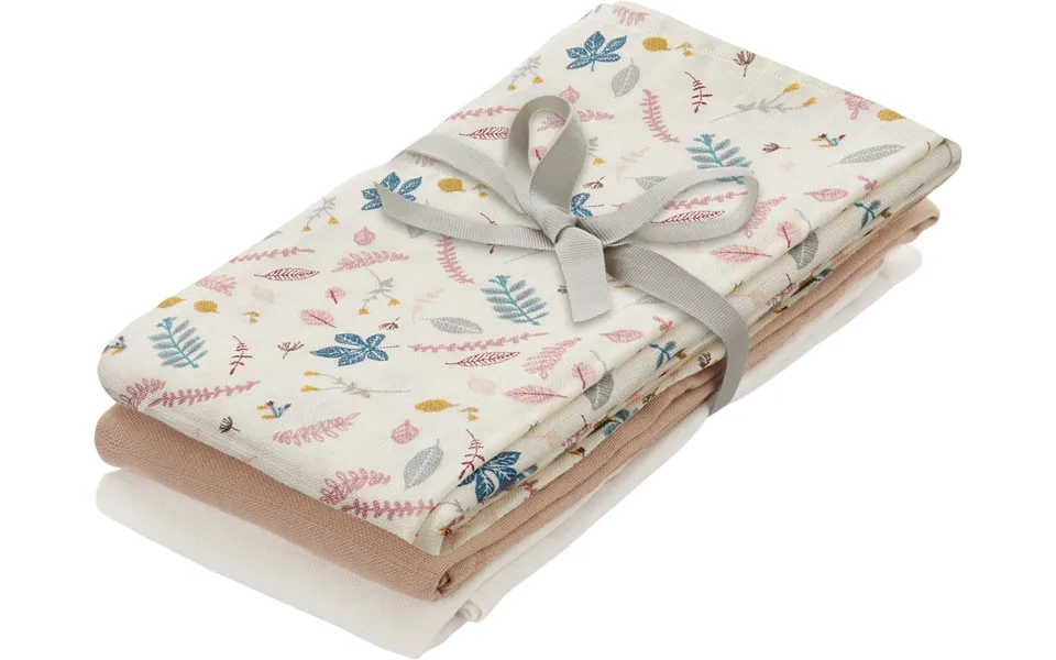 Muslin cloth, 3pack - gots mix pressed leaves rose, dusty r