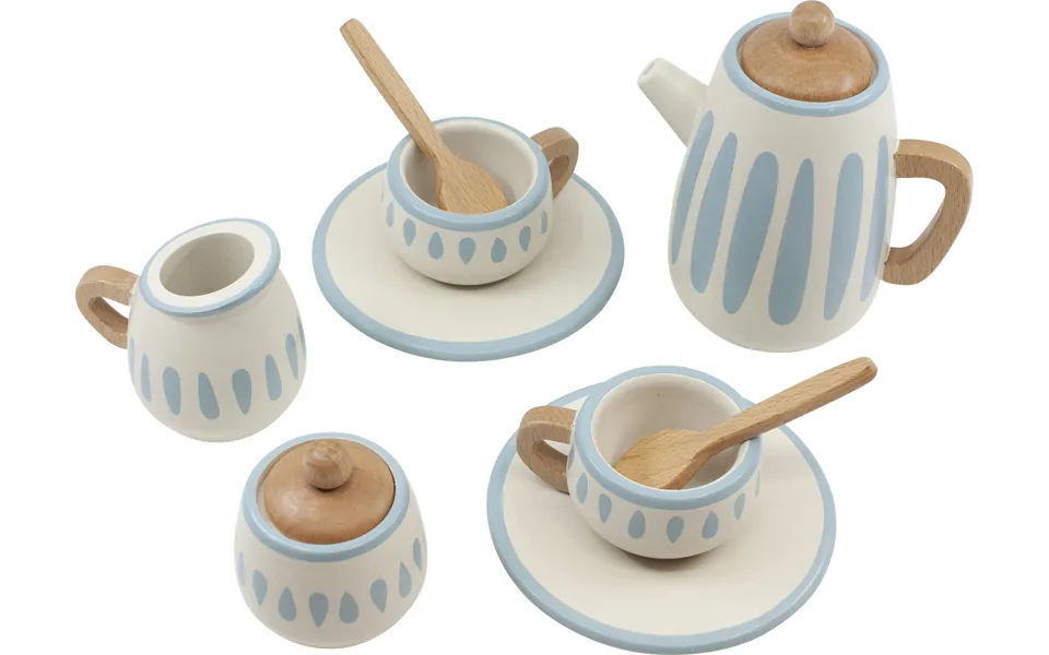 Tea set in wood - classic white dusty teal