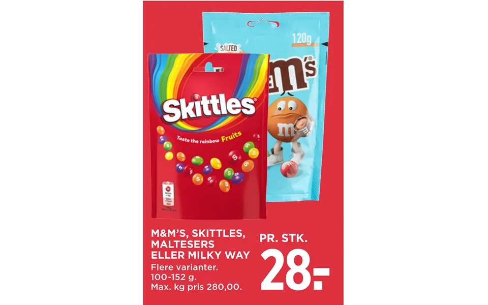 M&m’s, Skittles, Maltesers Eller Milky Way