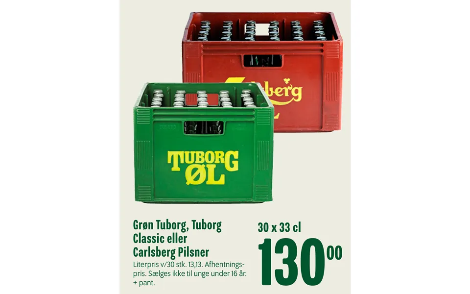 Green tuborg, tuborg classic or carlsberg lager 30 x 33 cl