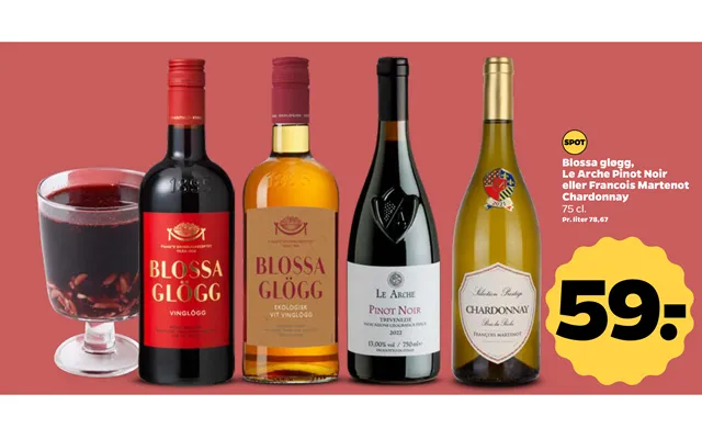 Blossa mulled wine, le arche pinot noir or françois martenot chardonnay product image