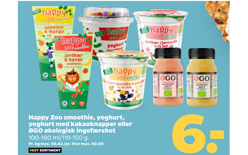 Happy Zoo Smoothie, Yoghurt, Yoghurt Med Kakaoknapper Eller Øgo Økologisk Ingefærshot