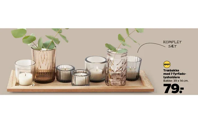 Wooden tray with 7 tealight holders product image