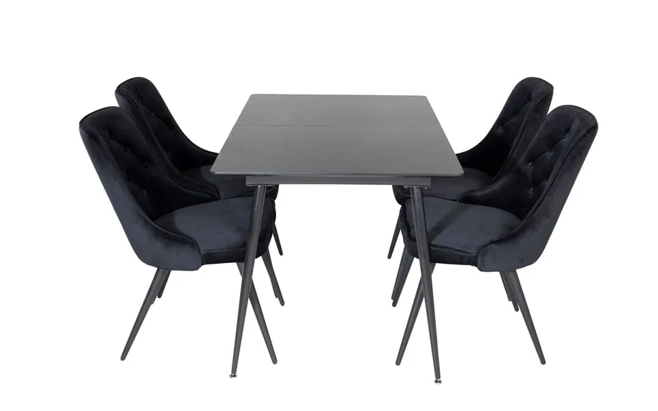 Silar extending table with 4. Paragraph velours chairs - black, norliving