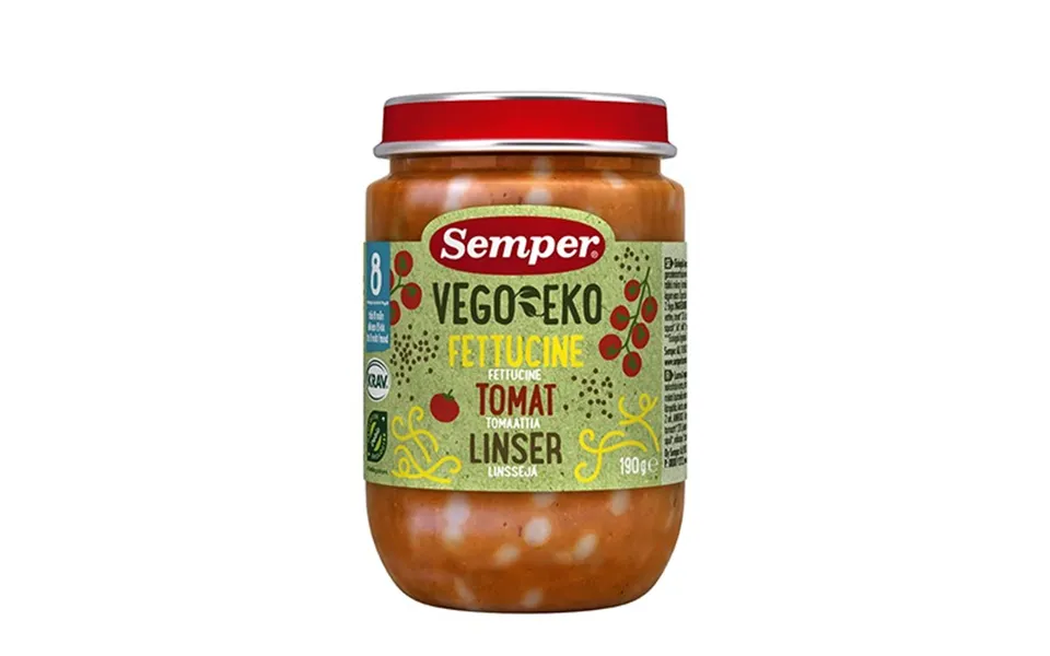 Babymos Fettucine Tomat & Linser 8 Mdr. Økologisk - 190 Gram