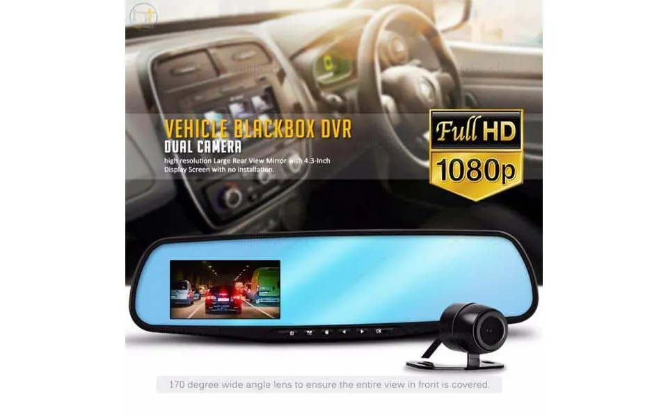 Dashcam rearview mirror with front bak camera full hd past, the laws night vision