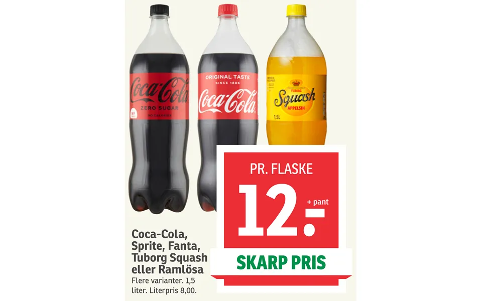 Coca-cola, Sprite, Fanta, Tuborg Squash Eller Ramlösa