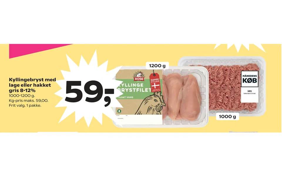 Chicken breast with cover or chopped pig 8-12%