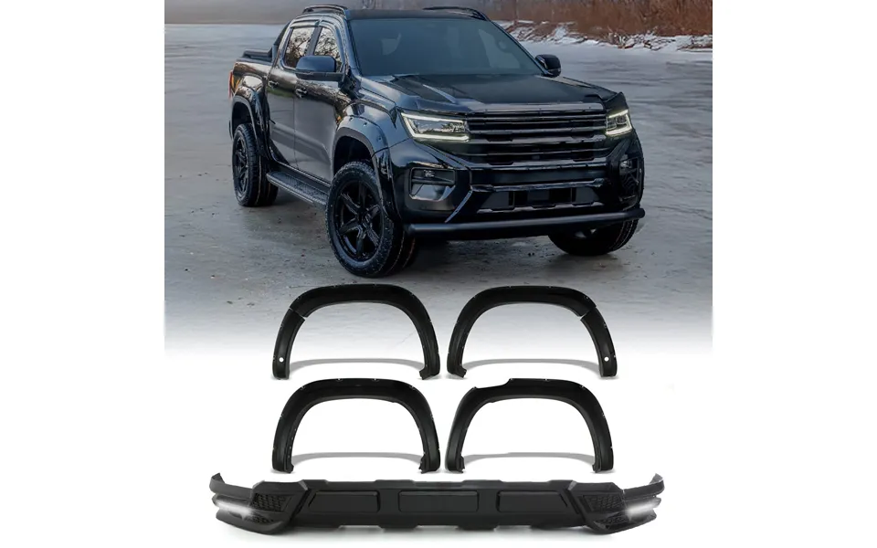 Vw Amarok Mk2 2023 Gloss Black Drl Front Splitter & Bolt On Wide Arch Kit