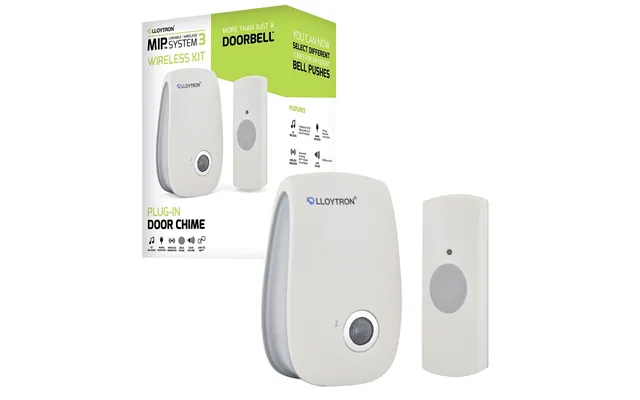 Lloytron Mip3 Wireless Door Bell And Chime Kit 32 Melody Mains Chime Unit - White