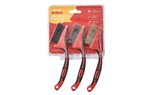 Amtech 3 Piece Wire Brush Set - Brass Stainless Steel Nylon Brushes product image