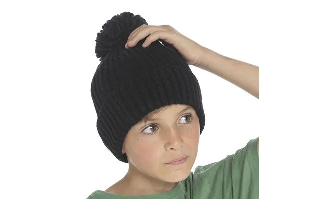 Bertie & Bo Childrens Black Pom Pom Hat - Age 7-10
